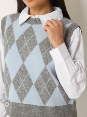 M&Co Light Blue Petite Argyle 2 In 1 Jumper - Image 4 of 6