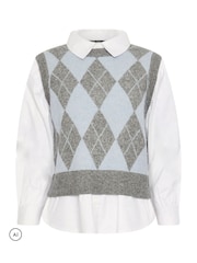 M&Co Light Blue Petite Argyle 2 In 1 Jumper - Image 5 of 6