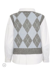 M&Co Light Blue Petite Argyle 2 In 1 Jumper - Image 6 of 6