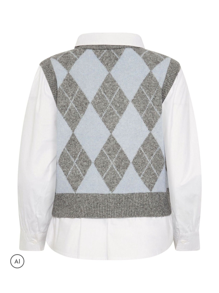 M&Co Light Blue Petite Argyle 2 In 1 Jumper - Image 6 of 6 M&Co Light Blue Petite Argyle 2 In 1 Jumper - Image 6 of 6