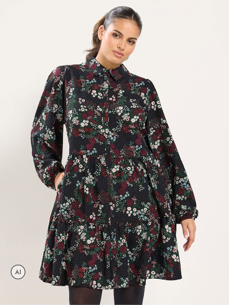 Yours Curve Black Floral Shirt Dress - Image 1 of 6