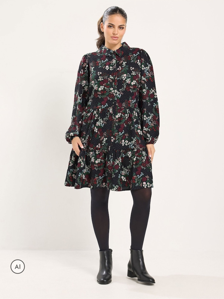 Yours Curve Black Floral Shirt Dress - Image 2 of 6