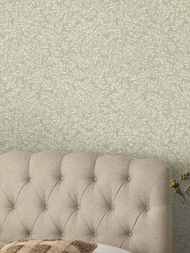 Green Saga Ditsy Leaf 10M Wallpaper - Image 1 of 5