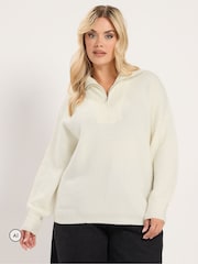 Yours Curve Cream Zip Neck Knitted Jumper - Image 1 of 6