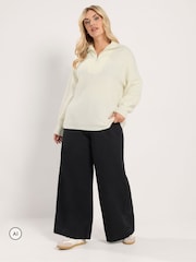 Yours Curve Cream Zip Neck Knitted Jumper - Image 2 of 6