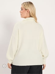Yours Curve Cream Zip Neck Knitted Jumper - Image 3 of 6