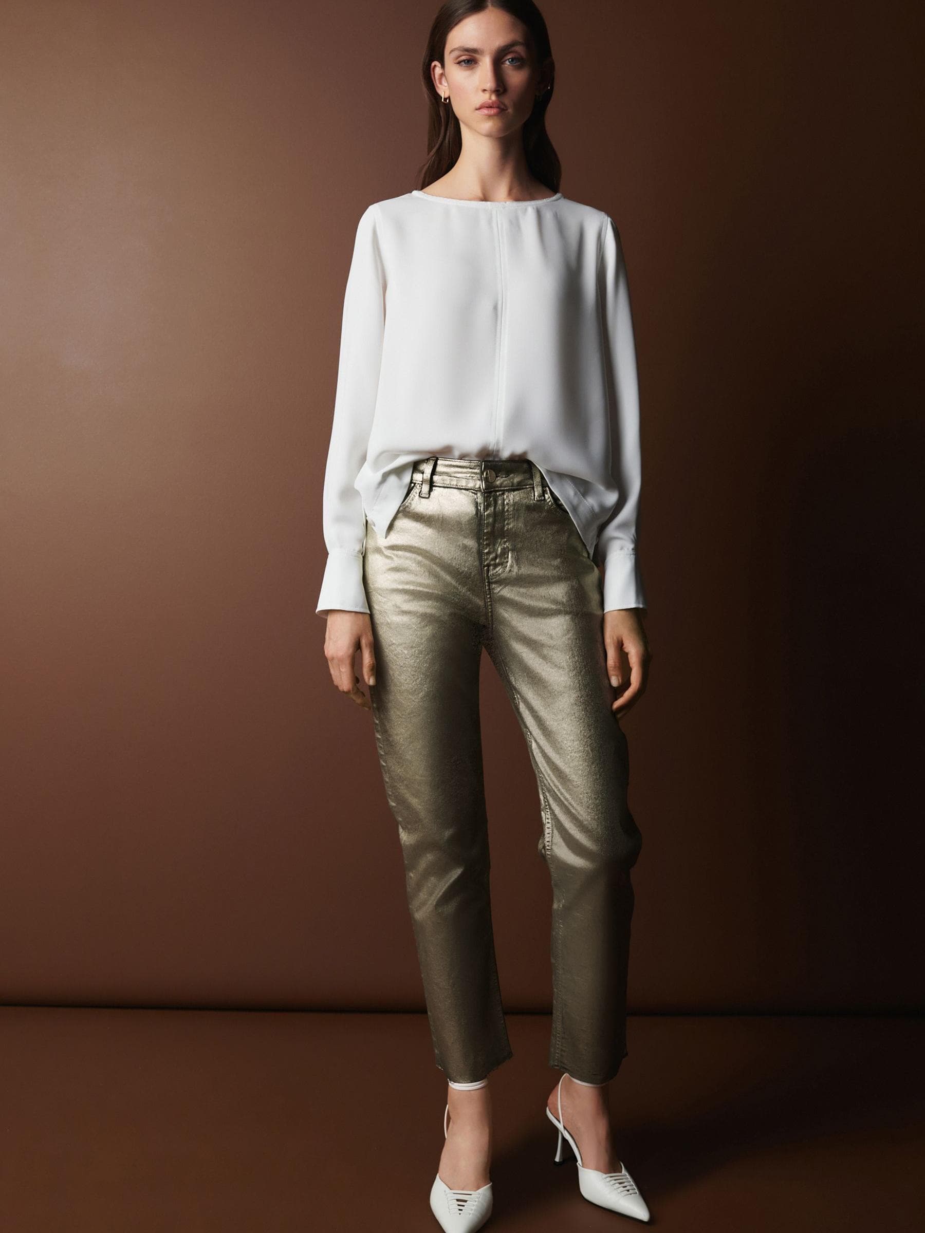 Buy Gold Premium Metallic Coated Straight Leg Jeans from Buy Gold Premium Metallic Coated Straight Leg Jeans from