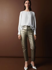 Gold Premium Metallic Coated Straight Leg Jeans - Image 1 of 10