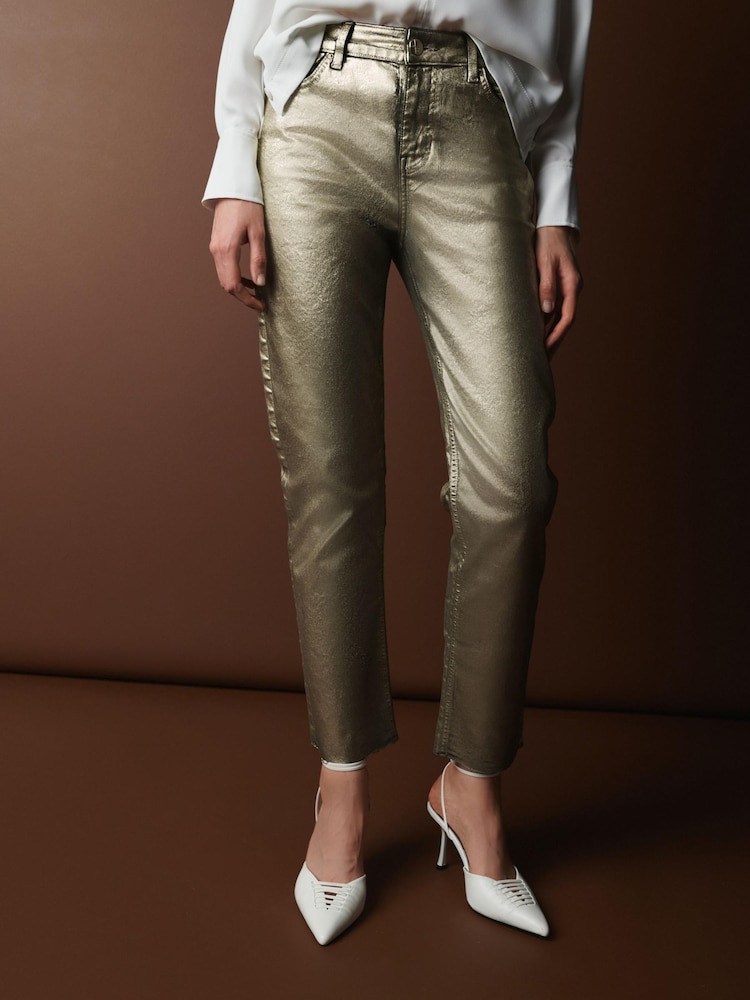 Gold Premium Metallic Coated Straight Leg Jeans - Image 2 of 10