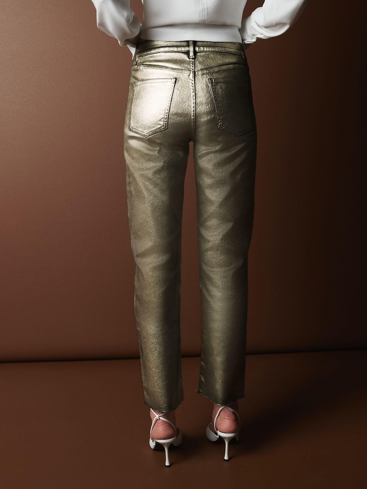 Gold Premium Metallic Coated Straight Leg Jeans - Image 3 of 10