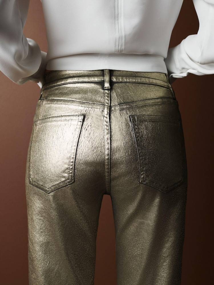 Gold Premium Metallic Coated Straight Leg Jeans - Image 4 of 10