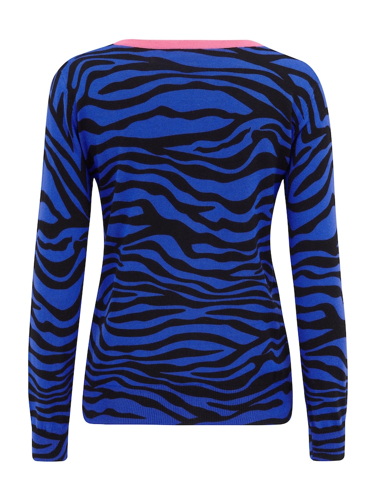 Pour Moi Blue Riley Zebra Print Knit Jumper - Image 4 of 4 Pour Moi Blue Riley Zebra Print Knit Jumper - Image 4 of 4