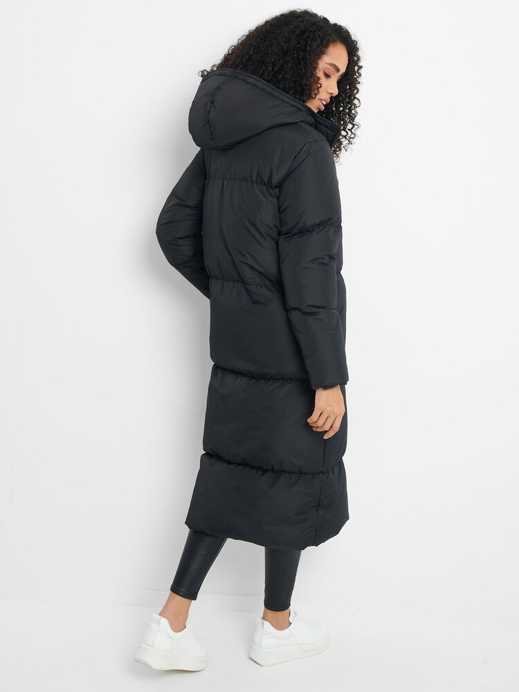 Threadbare Black Longline Hooded Padded Jacket - Image 2 of 4