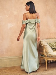 Nobody's Child Green Gaia Satin Cold Shoulder Maxi Dress - Image 2 of 3