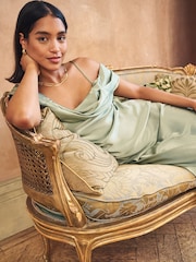 Nobody's Child Green Gaia Satin Cold Shoulder Maxi Dress - Image 3 of 3