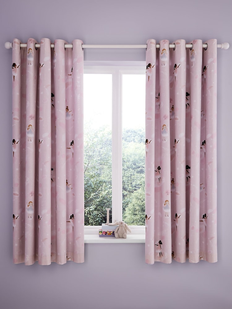 Catherine Lansfield Pink Dancing Fairies Reversible Lined Eyelet Curtains - Image 1 of 4