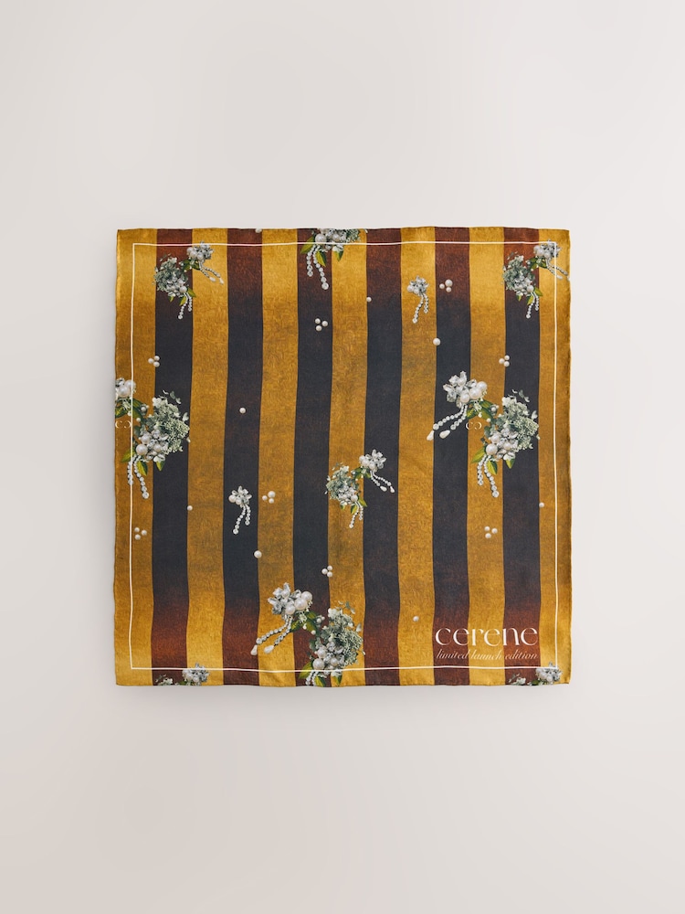 Gold Cerenity Floral Print - CERENE Square Scarf - Պատկեր 1 5-ից
