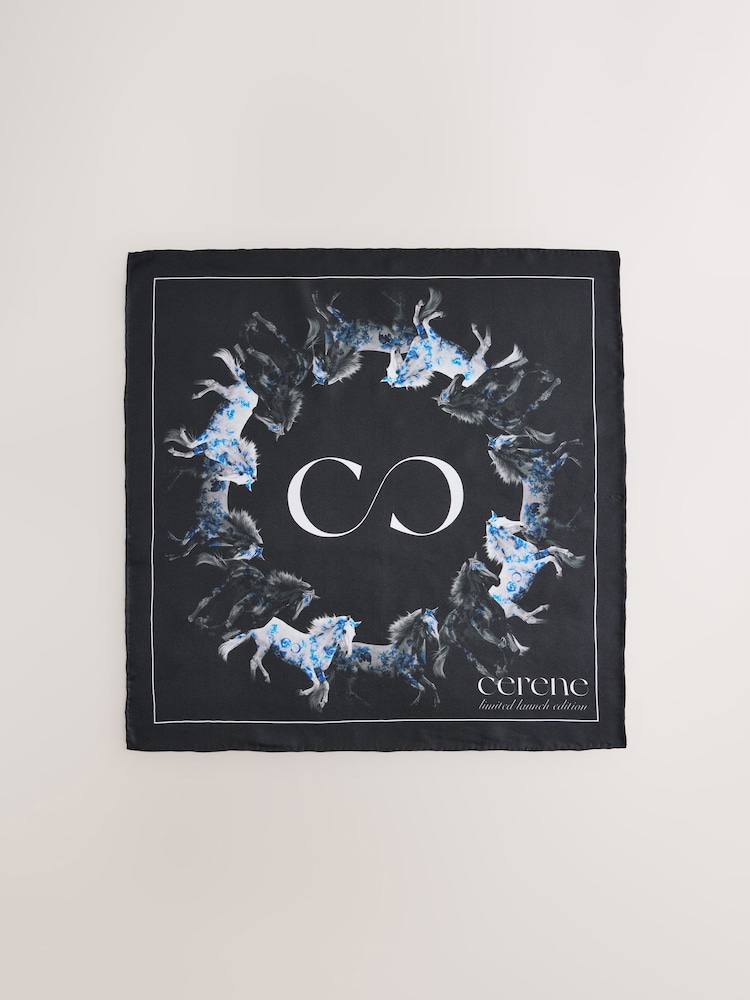 Black Elegance Horse Print - CERENE Square Scarf - Պատկեր 1 5-ից