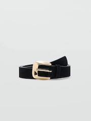 Mango Black Leather Belt With Gold Buckle - Image 1 of 3