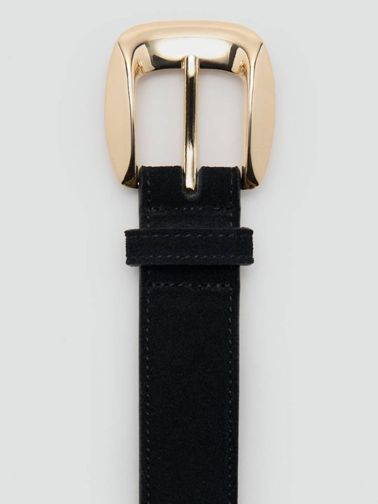 Mango Black Leather Belt With Gold Buckle - Image 2 of 3