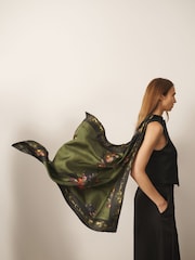 Green Majestic Floral Print - CERENE Large Square Scarf - Imaginea 1 din 7