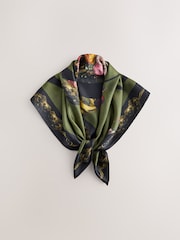 Green Majestic Floral Print - CERENE Large Square Scarf - Imaginea 2 din 7