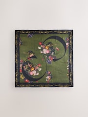 Green Majestic Floral Print - CERENE Large Square Scarf - Imaginea 4 din 7