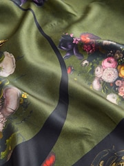Green Majestic Floral Print - CERENE Large Square Scarf - Imaginea 7 din 7