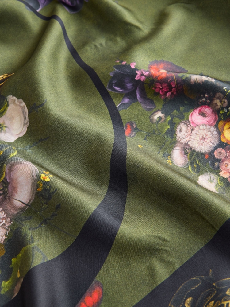 Green Majestic Floral Print - CERENE Large Square Scarf - Imaginea 7 din 7