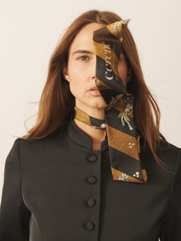 Gold Cerenity Floral Print - CERENE Skinny Scarf - Imaginea 1 din 8
