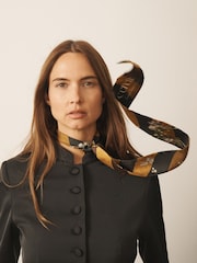 Gold Cerenity Floral Print - CERENE Skinny Scarf - Imaginea 3 din 8