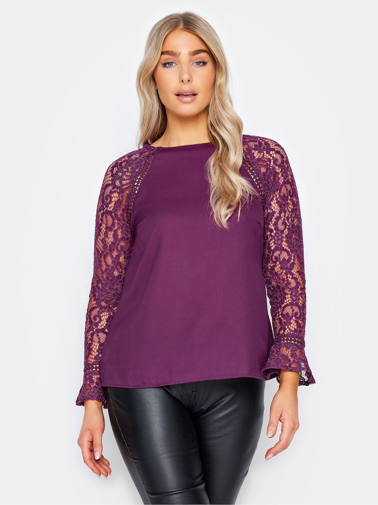 M&Co Purple Lace Flute Sleeve Blouse - Image 1 of 4
