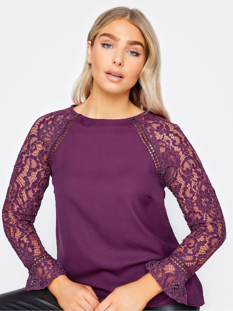 M&Co Purple Lace Flute Sleeve Blouse - Image 4 of 4