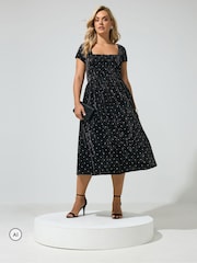 Yours Curve Black London Crushed Velvet Glitter Skater Dress - Image 1 of 6