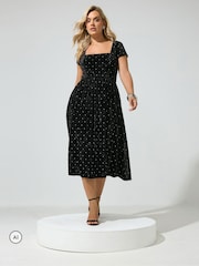 Yours Curve Black London Crushed Velvet Glitter Skater Dress - Image 2 of 6