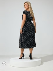 Yours Curve Black London Crushed Velvet Glitter Skater Dress - Image 3 of 6