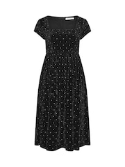 Yours Curve Black London Crushed Velvet Glitter Skater Dress - Image 5 of 6