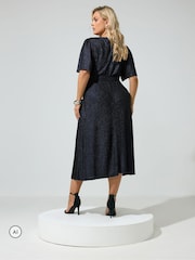 Yours Curve Blue London Metallic Wrap Dress - Image 3 of 6