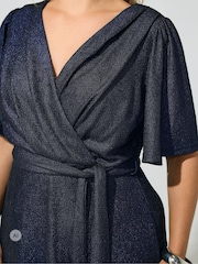 Yours Curve Blue London Metallic Wrap Dress - Image 4 of 6