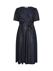 Yours Curve Blue London Metallic Wrap Dress - Image 5 of 6