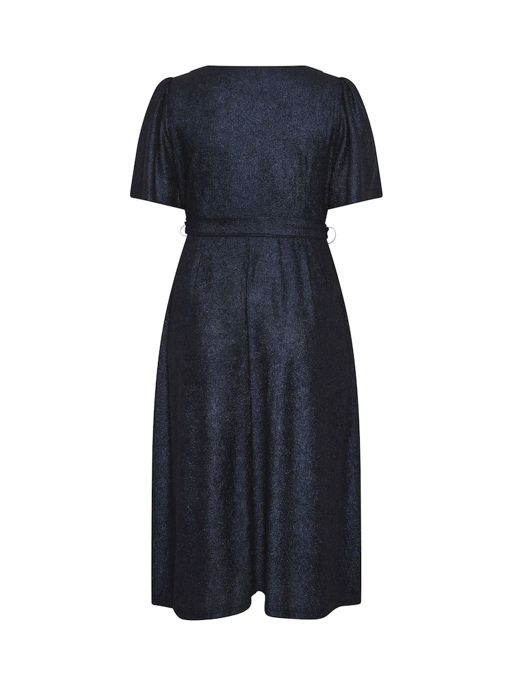 Yours Curve Blue London Metallic Wrap Dress - Image 6 of 6