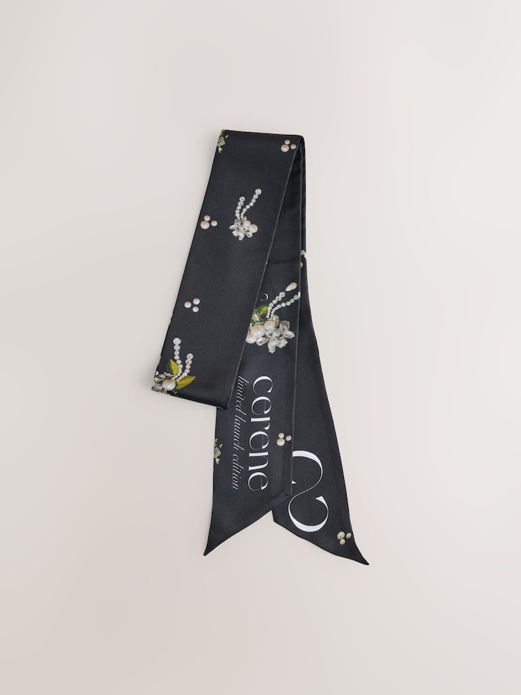 Black Precious Floral Print - CERENE Skinny Scarf - Image 2 de 5