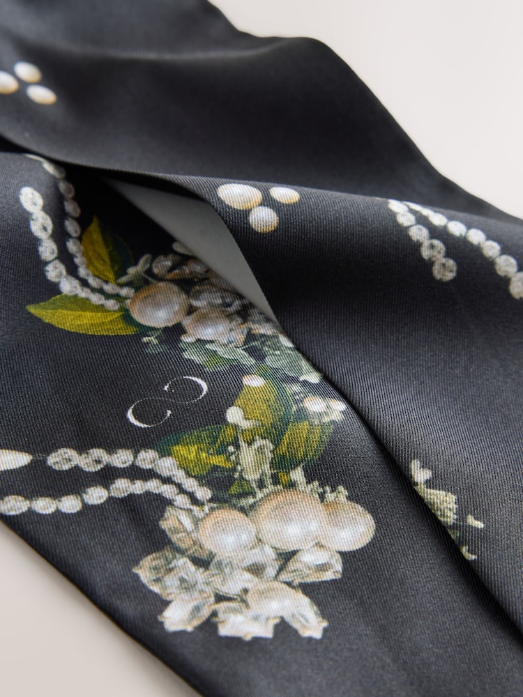 CERENE Black Precious Floral Print Skinny Scarf - Image 4 of 4 CERENE Black Precious Floral Print Skinny Scarf - Image 4 of 4