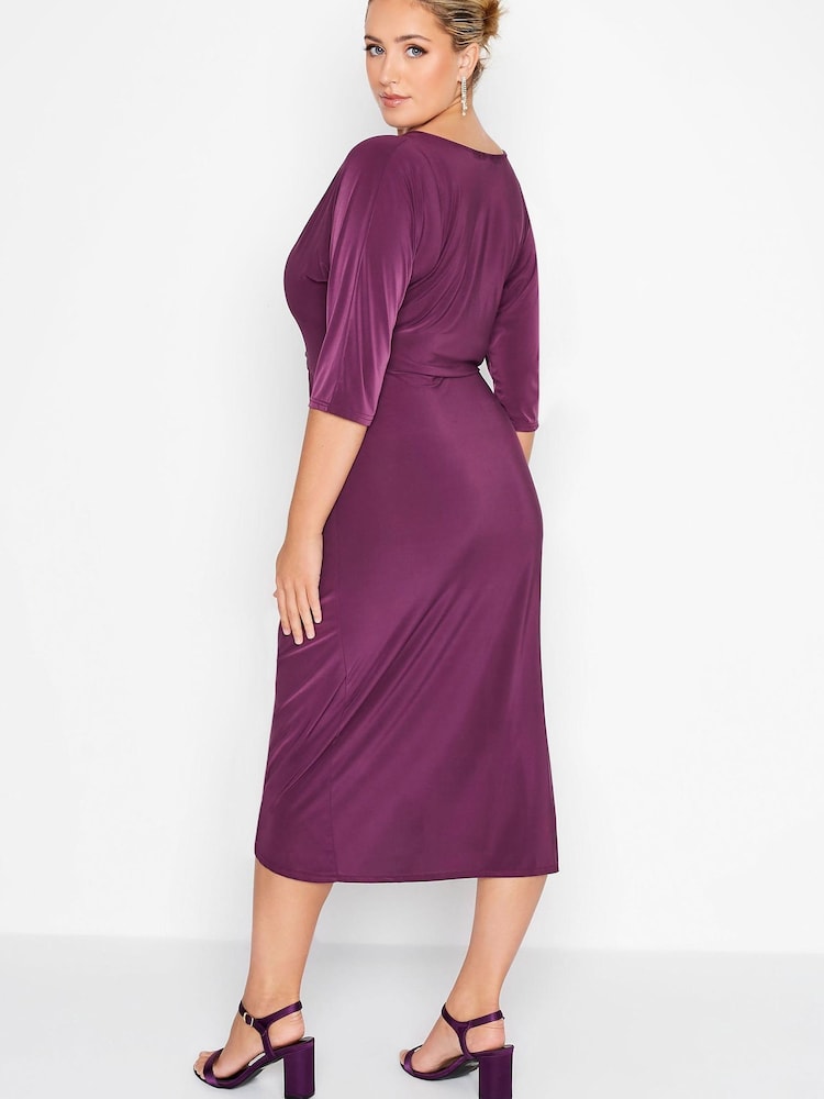 Yours Curve Purple London Ruffle Front Body Con Dress - Image 2 of 4 Yours Curve Purple London Ruffle Front Body Con Dress - Image 2 of 4