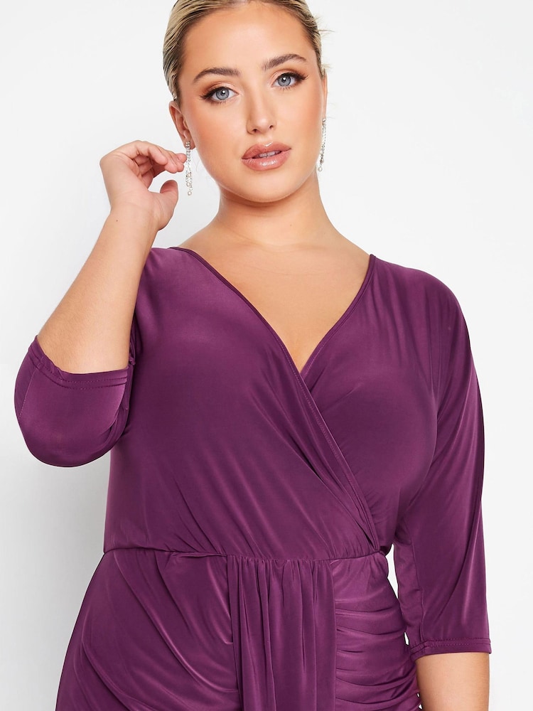 Yours Curve Purple London Ruffle Front Body Con Dress - Image 4 of 4 Yours Curve Purple London Ruffle Front Body Con Dress - Image 4 of 4