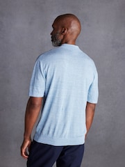 Blue Linen Blend Knitted Polo Shirt - Image 2 of 5
