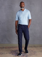 Blue Linen Blend Knitted Polo Shirt - Image 3 of 5