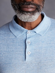 Blue Linen Blend Knitted Polo Shirt - Image 5 of 5