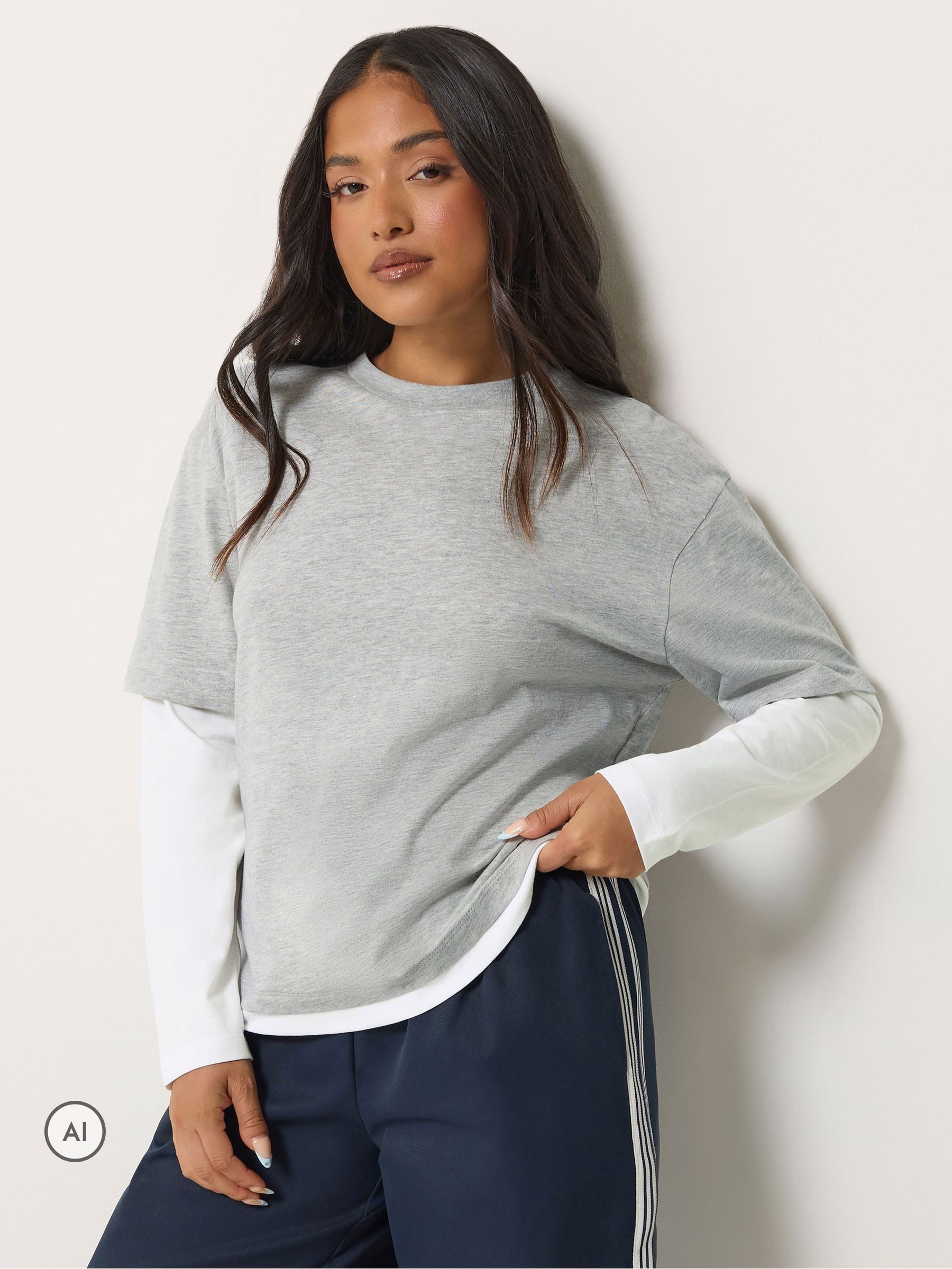 Pixiegirl Women's Grey Petite Oversized Layered T-Shirt In | : Size 18 - Image 6