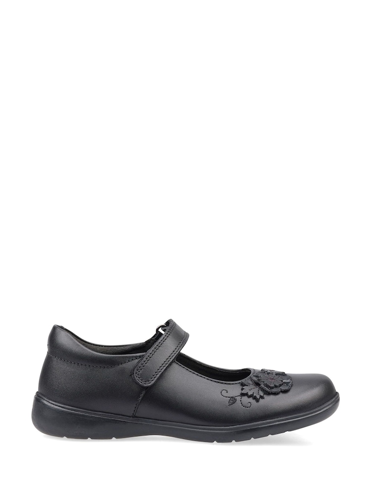 Inicio Rite Wish Rip-Tape Cuero negro Bonitos zapatos escolares F & G Fit - Imagen 1 de 4